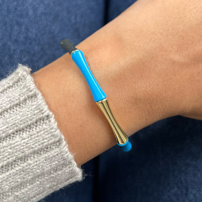 Bamboo Enamel Bracelet | Pop Blue & Gold