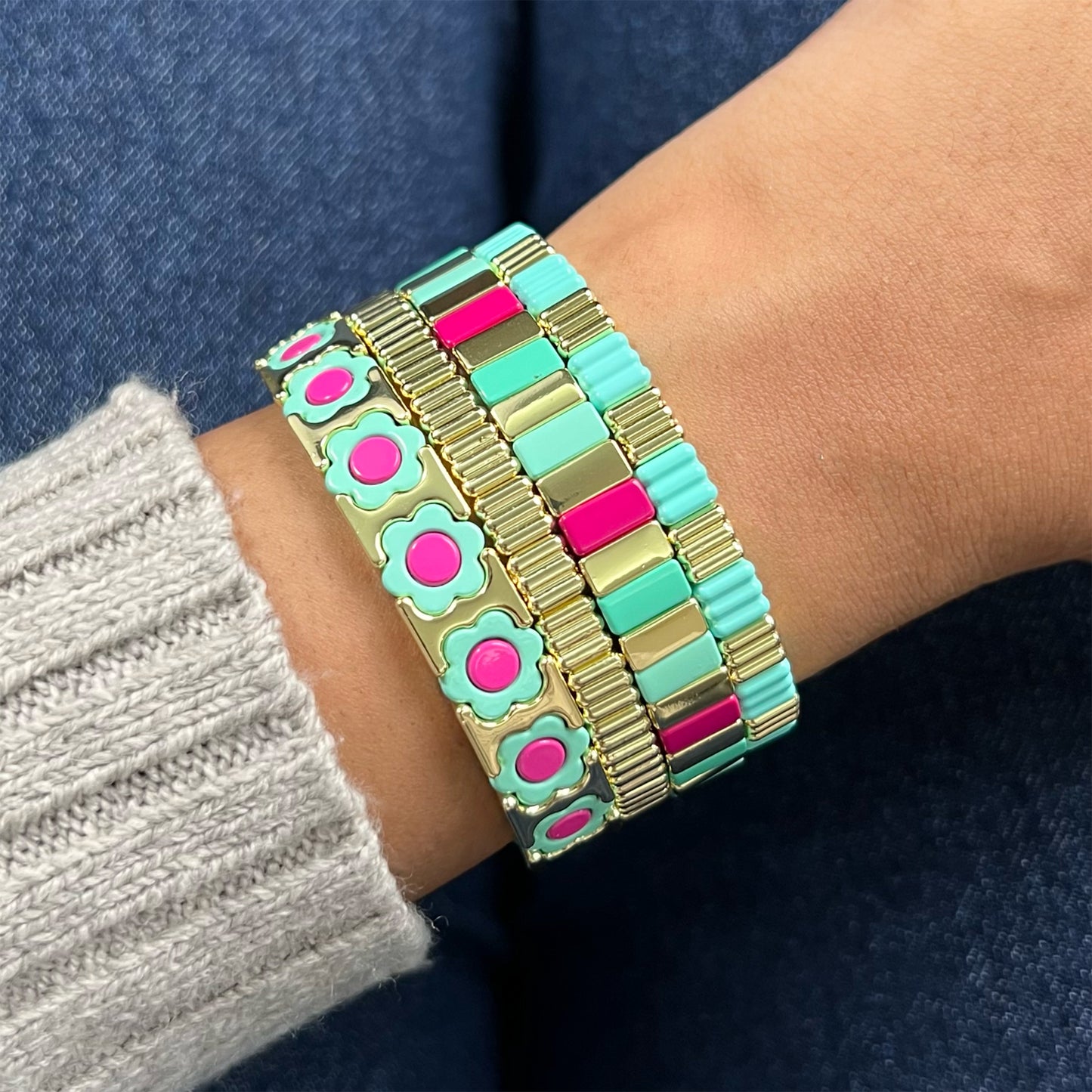 Groovy Enamel Bracelet | Mint | Thin