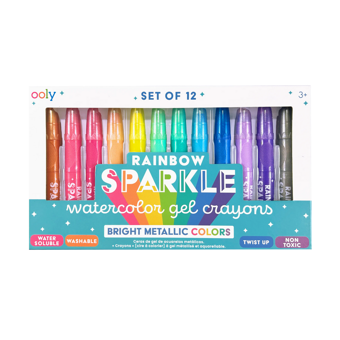 Rainbow Sparkle Metallic Watercolor Gel Crayons - Set of 12