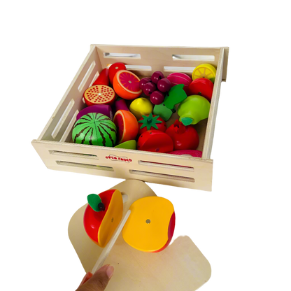 Open Ended Wooden Cutting Set - Fruits & Veggies-Pretend Play-Open Ended-Toycra