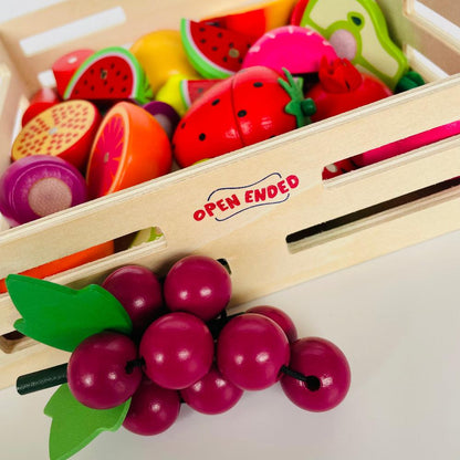 Open Ended Wooden Cutting Set - Fruits & Veggies-Pretend Play-Open Ended-Toycra