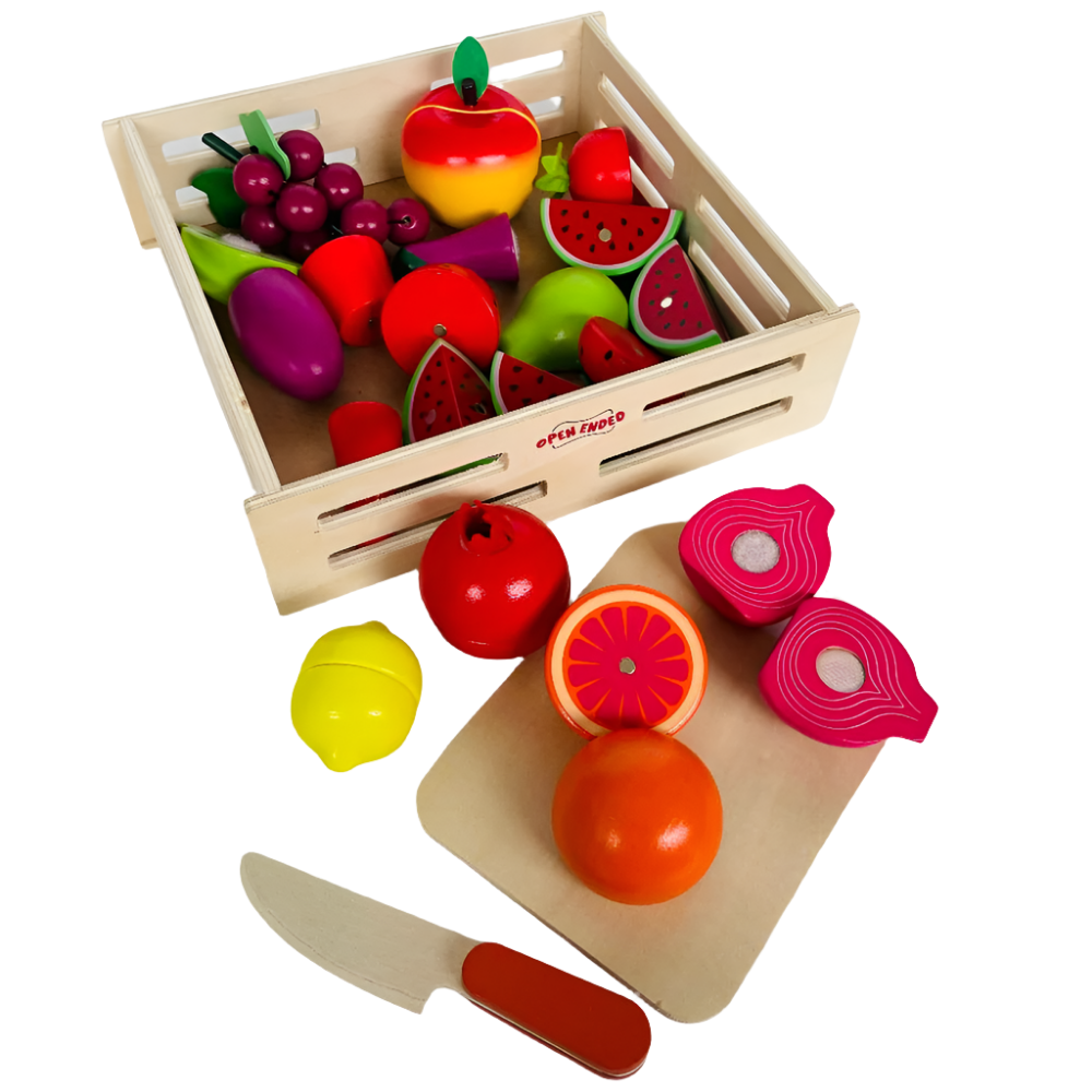 Open Ended Wooden Cutting Set - Fruits & Veggies-Pretend Play-Open Ended-Toycra