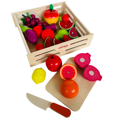 Open Ended Wooden Cutting Set - Fruits & Veggies-Pretend Play-Open Ended-Toycra