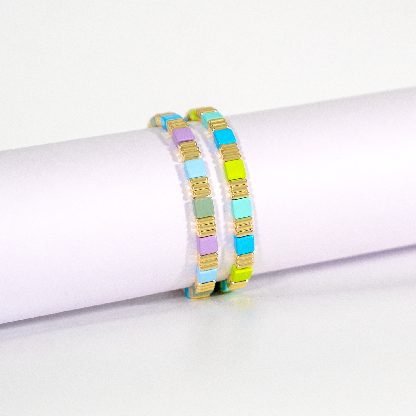 Groovy Enamel Bracelet | Blue & Lime | Thin