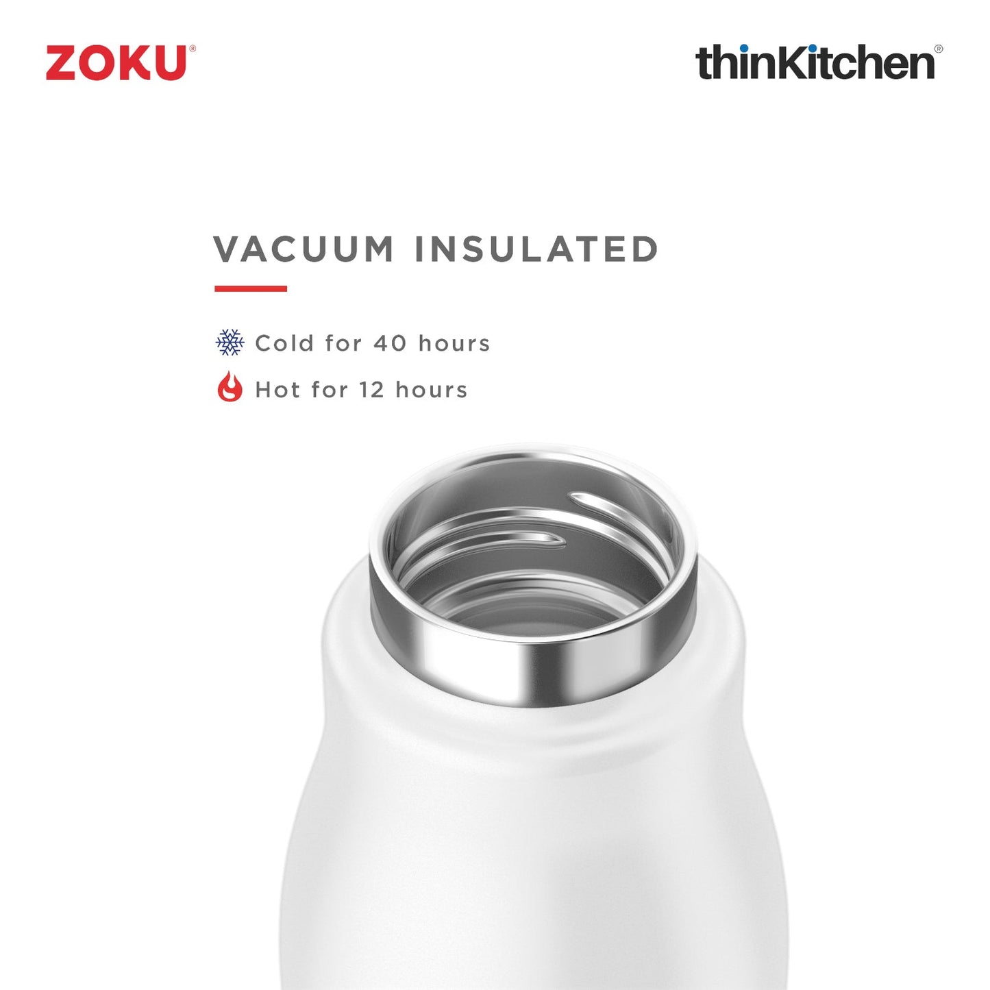 thinKitchen™ Zoku Stainless Steel Bottle, White, 500ml