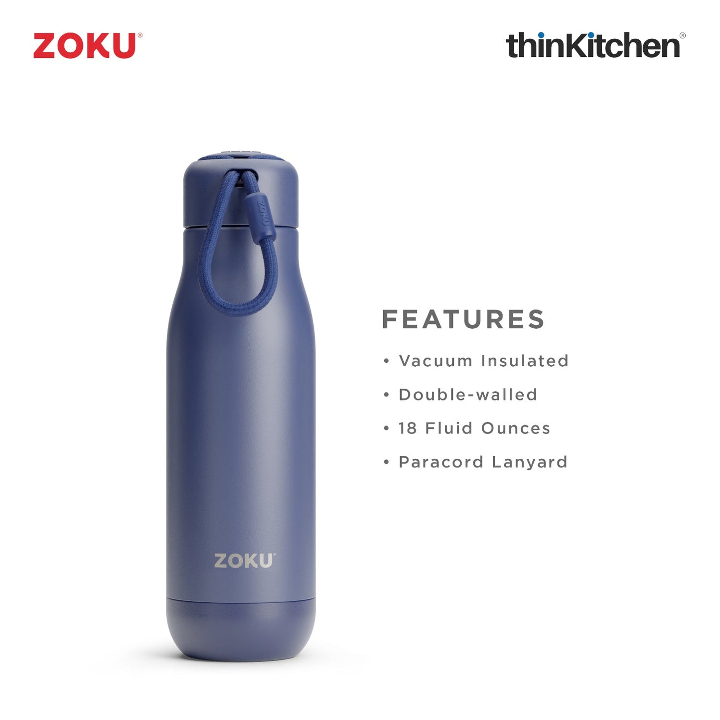 thinKitchen™ Zoku Navy Stainless Steel Bottle, 500ml