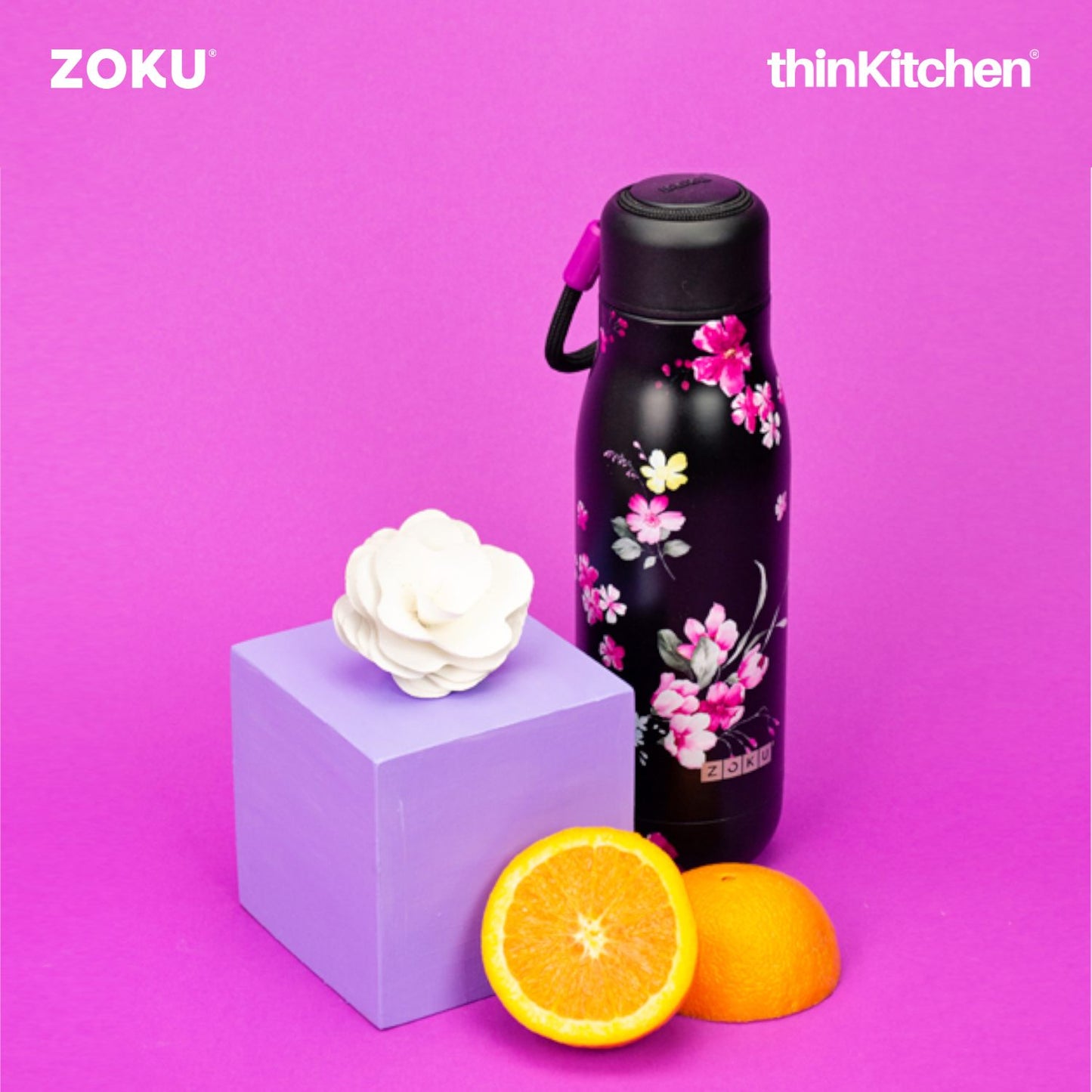 thinKitchen™ Zoku Midnight Floral Stainless Steel Bottle, 500ml