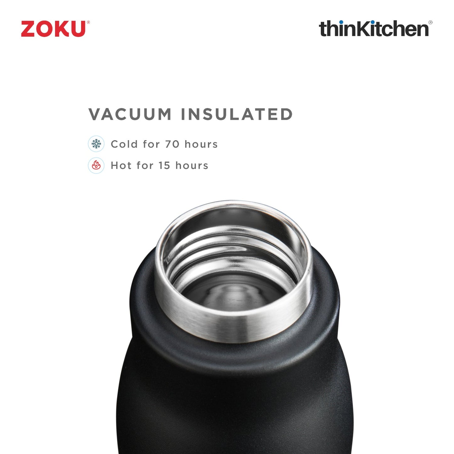 thinKitchen™ Zoku Black Pc Stainless Bottle, 750ml