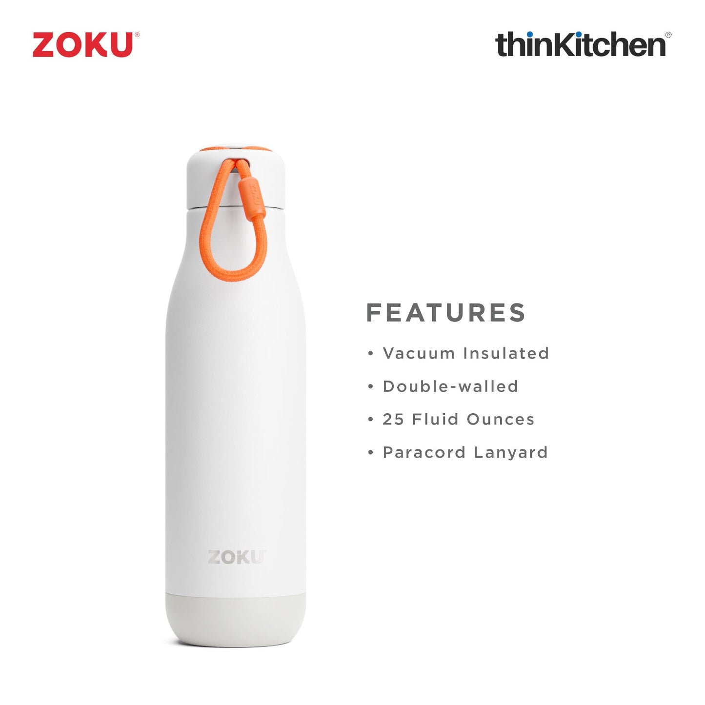 thinKitchen™ Zoku  White Pc Stainless Bottle, 750ml