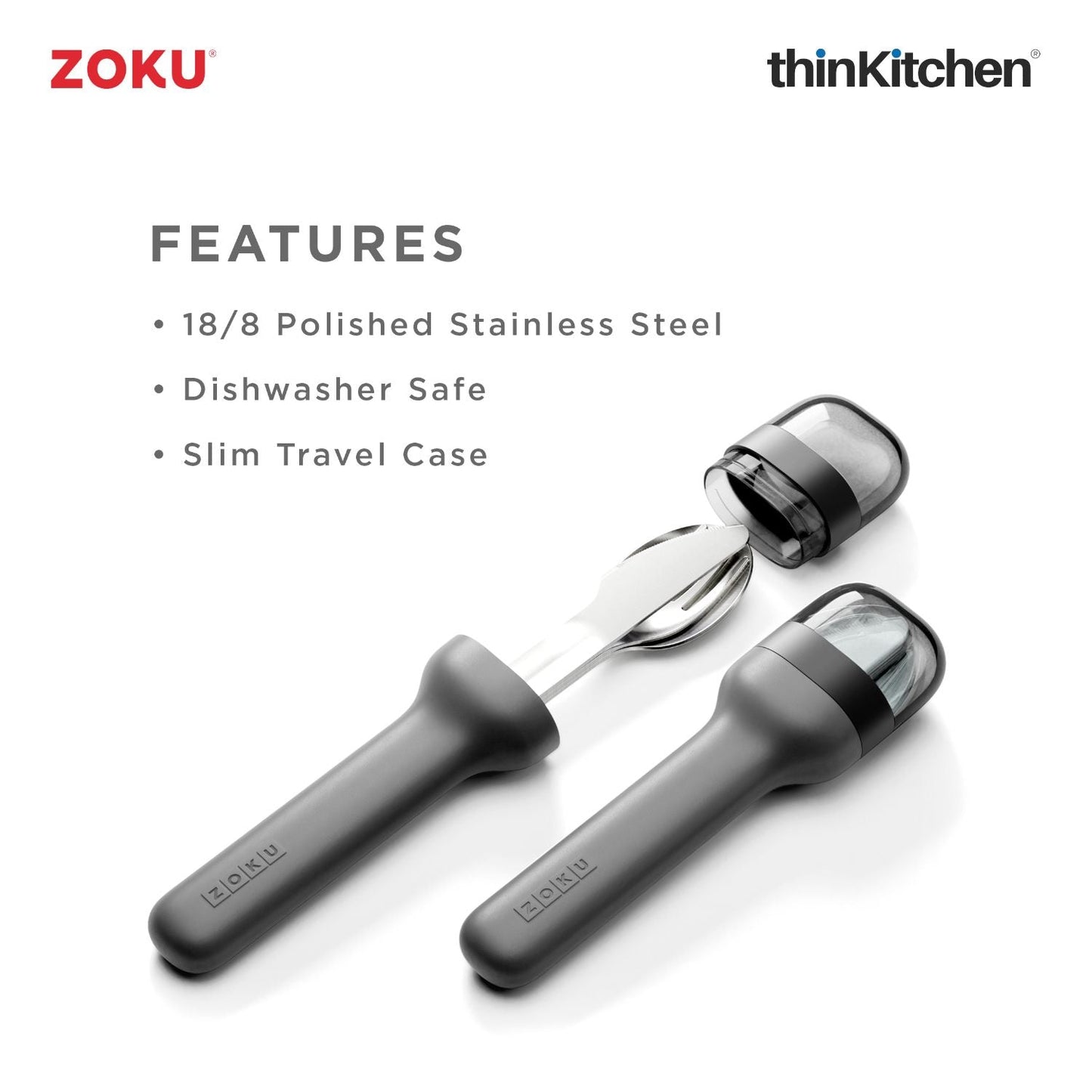 Zoku Stainless Steel Kids Pocket Utensil Set - Black