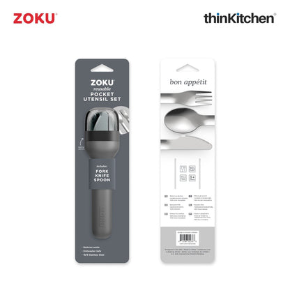 Zoku Stainless Steel Kids Pocket Utensil Set - Black