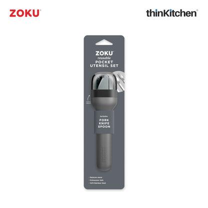 Zoku Stainless Steel Kids Pocket Utensil Set - Black