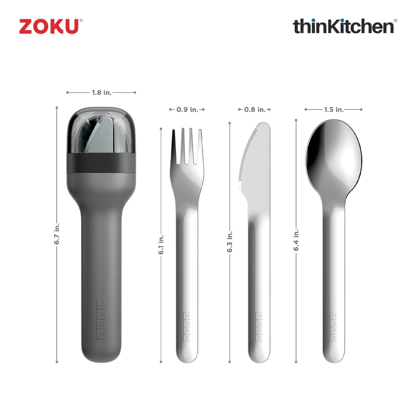 Zoku Stainless Steel Kids Pocket Utensil Set - Black