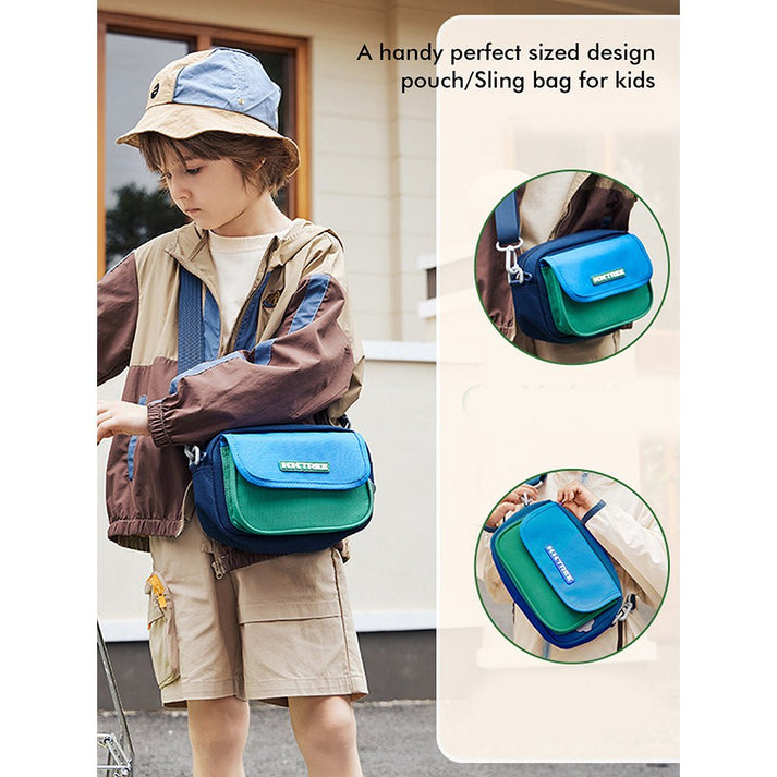 Little Surprise Box Blue & Green Canvas Material Casual Sling Bag for Kids