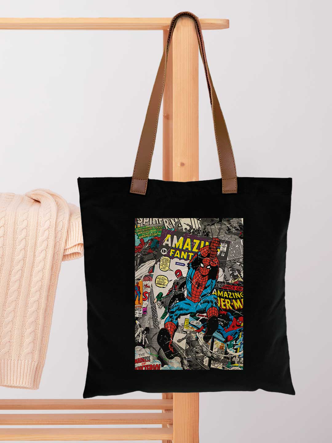 Comic Spidey Casual Tote Bag - Polycotton - Black