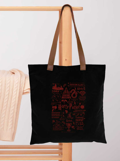 Harry Potter Infographic Red Casual Tote Bag - Polycotton - Black