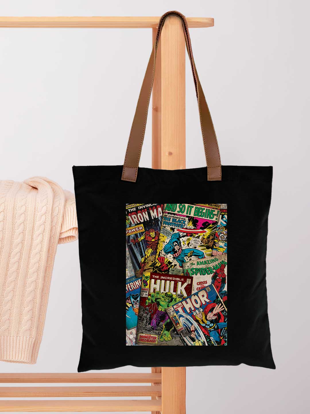 Marvel Comics Collection Casual Tote Bag - Polycotton - Black