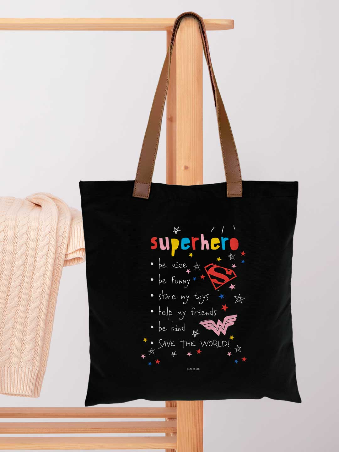 Superhero To Do List Casual Tote Bag - Polycotton - Black