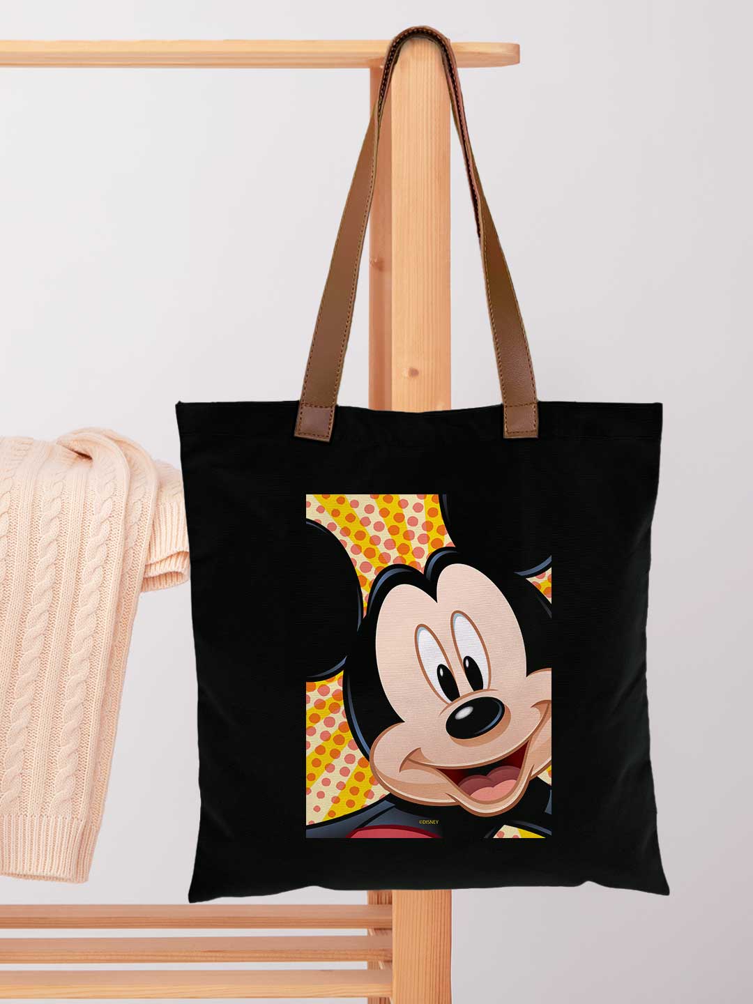 Zoom Up Mickey Casual Tote Bag - Polycotton - Black