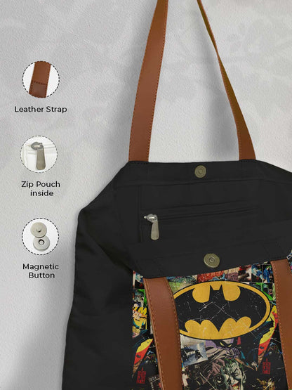 Comic Bat Casual Tote Bag - Polycotton - Black