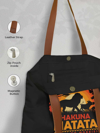 Hakuna Matata Casual Tote Bag - Polycotton - Black