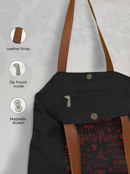 Harry Potter Infographic Red Casual Tote Bag - Polycotton - Black