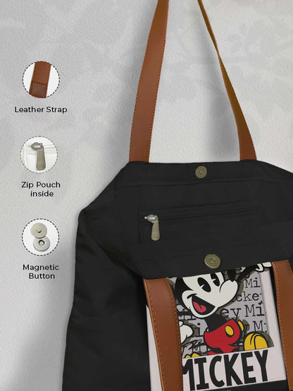 Hello Mr Mickey Casual Tote Bag - Polycotton - Black