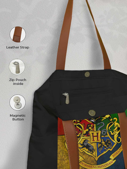 Hogwarts Sigil Casual Tote Bag - Polycotton - Black