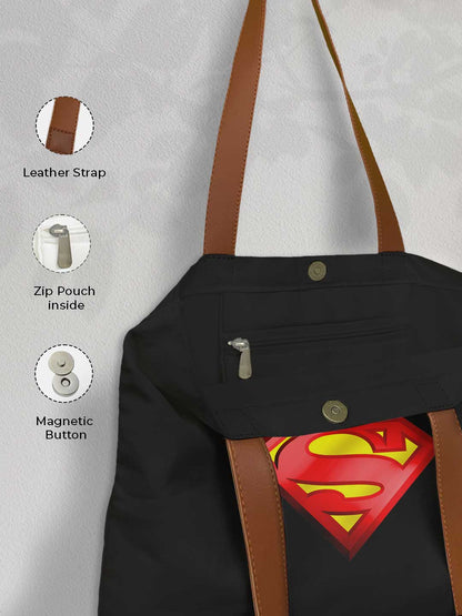 Logo Superman Casual Tote Bag - Polycotton - Black