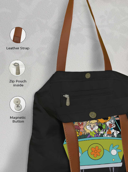 Looney Zoinks Casual Tote Bag - Polycotton - Black