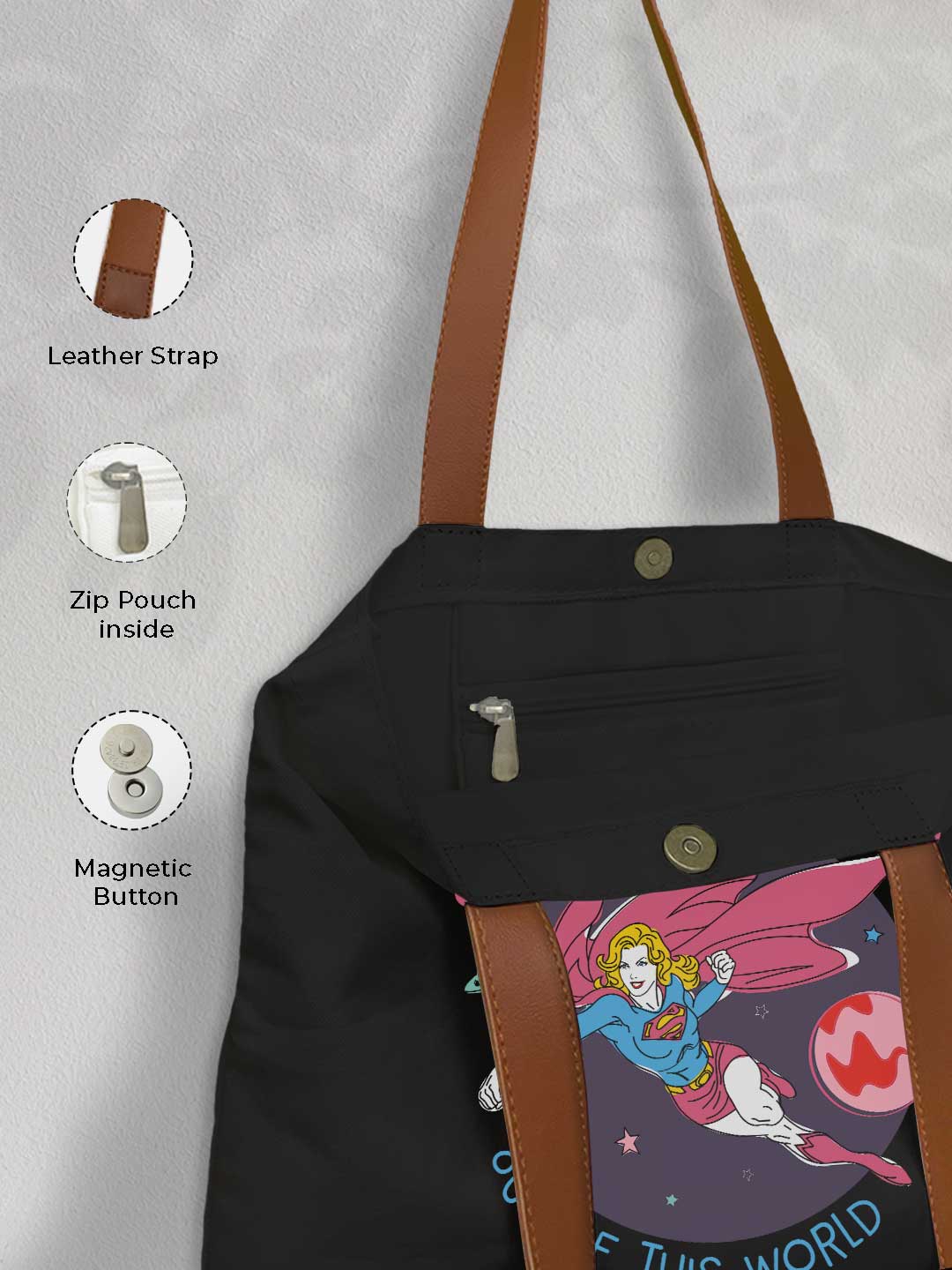 Supergirl Casual Tote Bag - Polycotton - Black