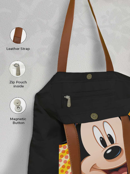 Zoom Up Mickey Casual Tote Bag - Polycotton - Black