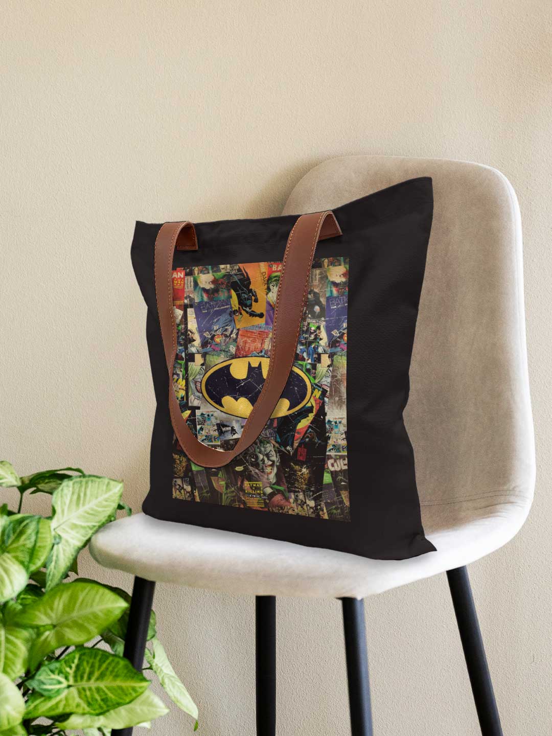 Comic Bat Casual Tote Bag - Polycotton - Black