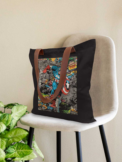 Comic Captain America Casual Tote Bag - Polycotton - Black