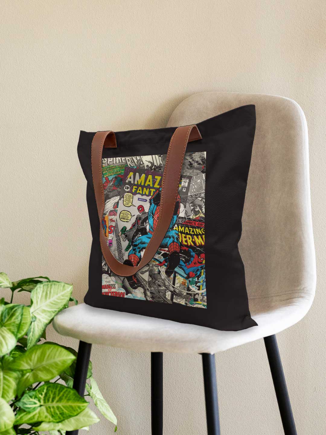 Comic Spidey Casual Tote Bag - Polycotton - Black