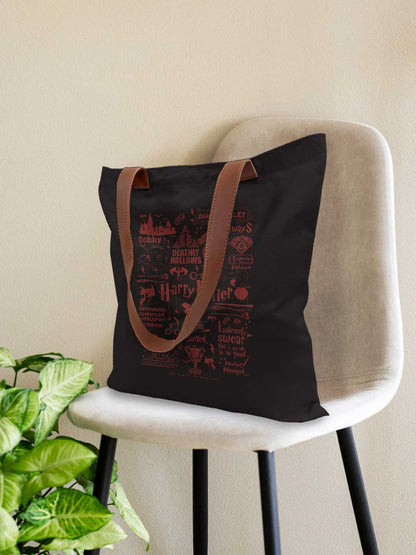 Harry Potter Infographic Red Casual Tote Bag - Polycotton - Black