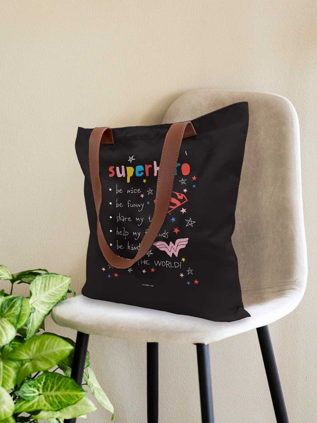 Superhero To Do List Casual Tote Bag - Polycotton - Black