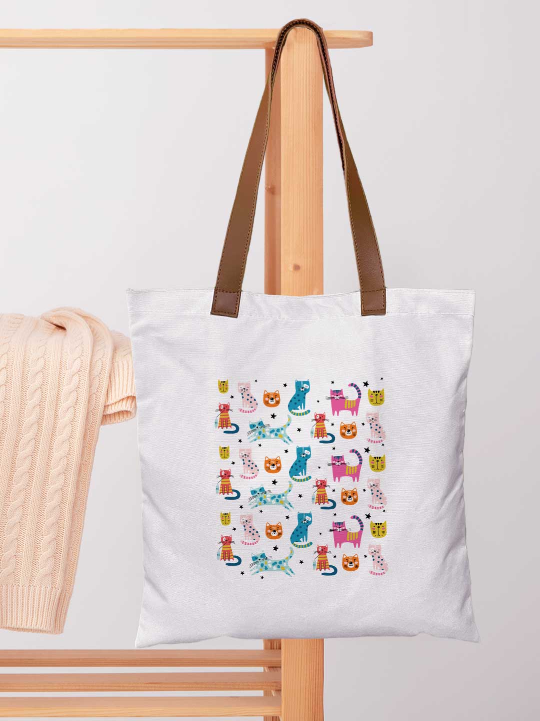 Cats - Casual Tote Bag Canvas Off White