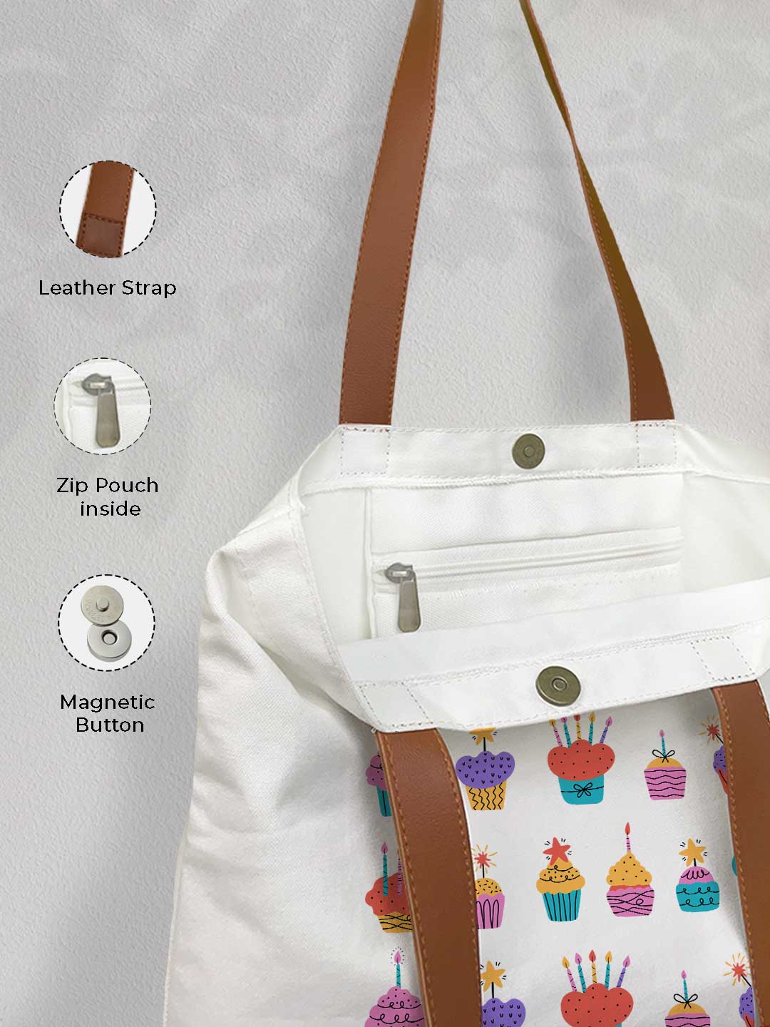 Bday Cupcakes - Casual Tote Bag Canvas Off White