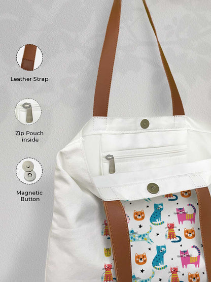 Cats - Casual Tote Bag Canvas Off White