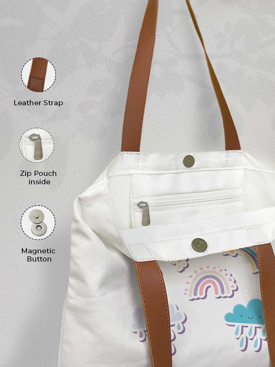 Happy Clouds - Casual Tote Bag Canvas Off White