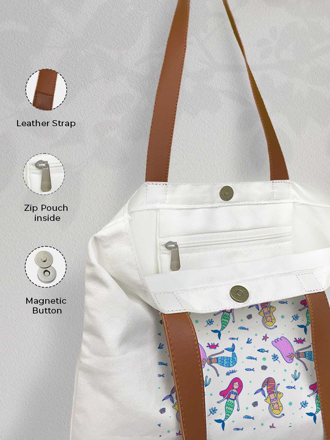 Mermaids - Casual Tote Bag Canvas Off White