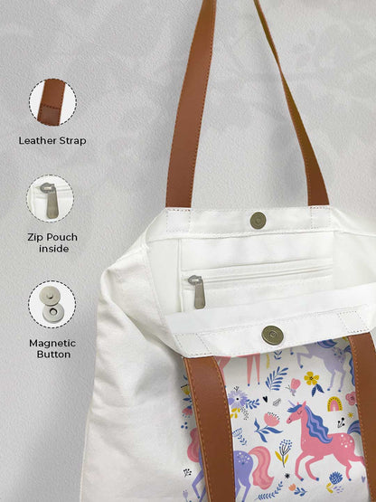 Mythic Unicorns - Casual Tote Bag Canvas Off White