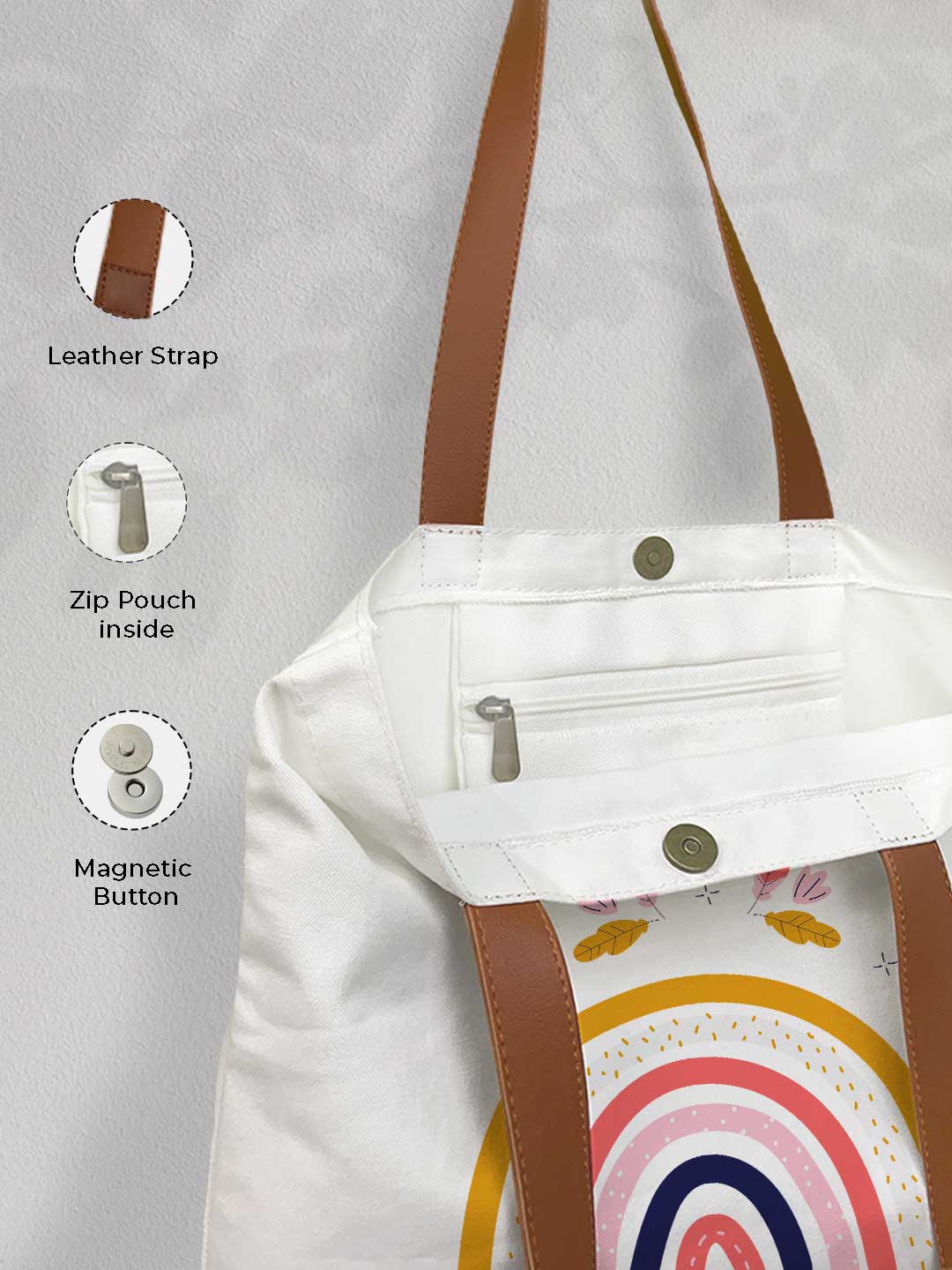 Pastel Rainbow - Casual Tote Bag Canvas Off White