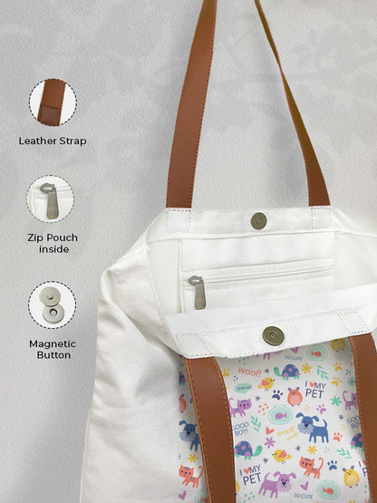 Pawsome Pals - Casual Tote Bag Canvas Off White