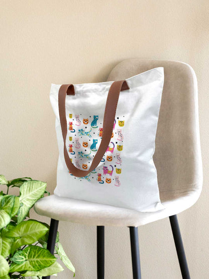 Cats - Casual Tote Bag Canvas Off White