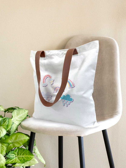 Happy Clouds - Casual Tote Bag Canvas Off White