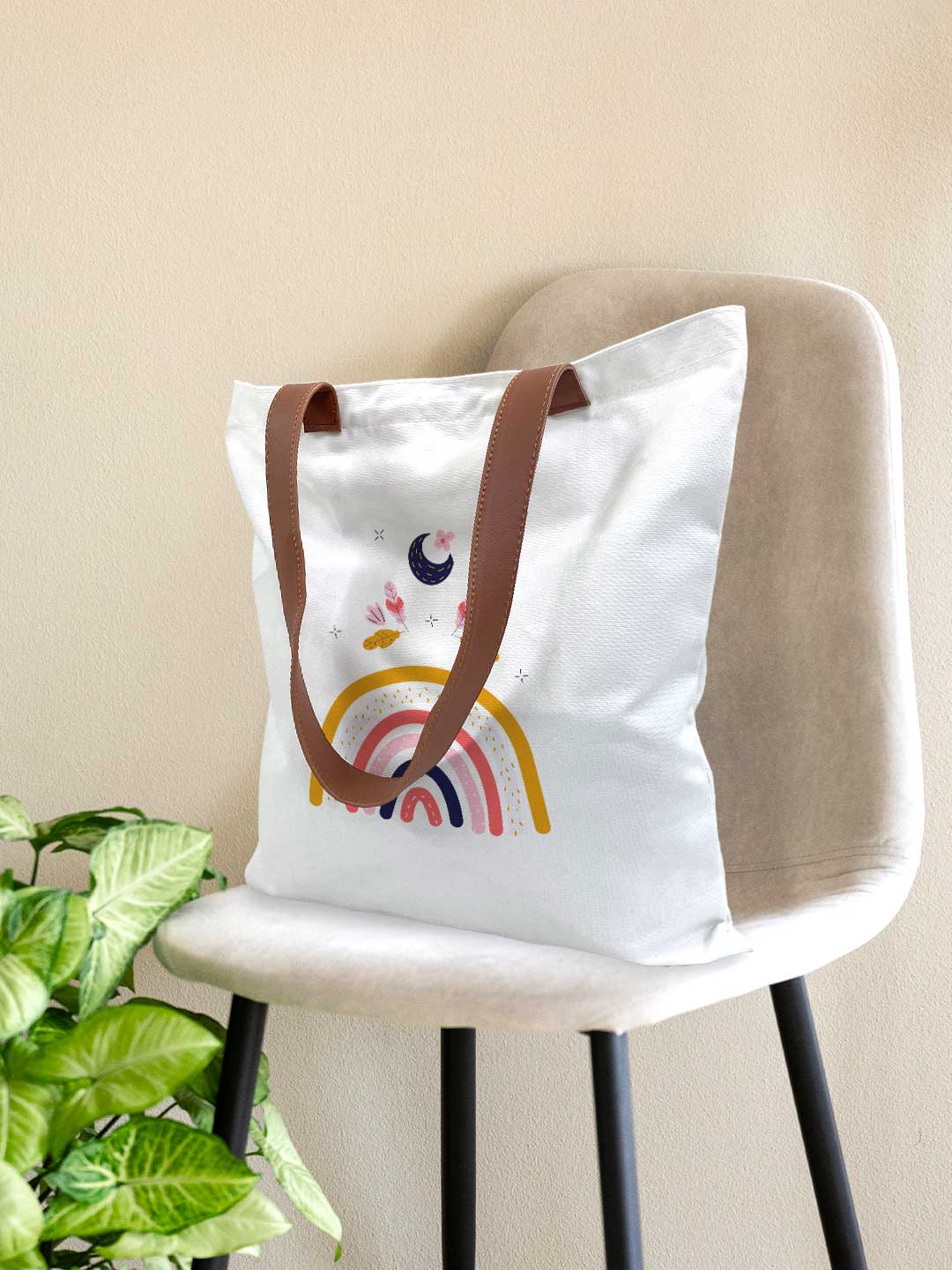 Pastel Rainbow - Casual Tote Bag Canvas Off White