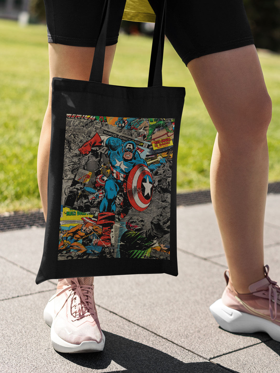 Comic Captain America Casual Tote Bag - Polycotton - Black
