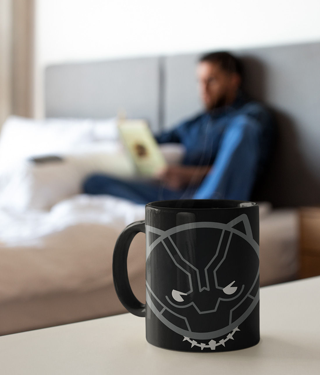 Black Panther Kawaii - Coffee Mugs Black